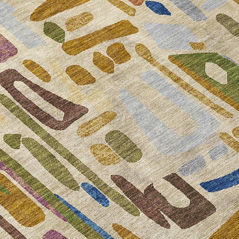 Machine Washable Indoor/ Outdoor Global Geo Chantille Rug
