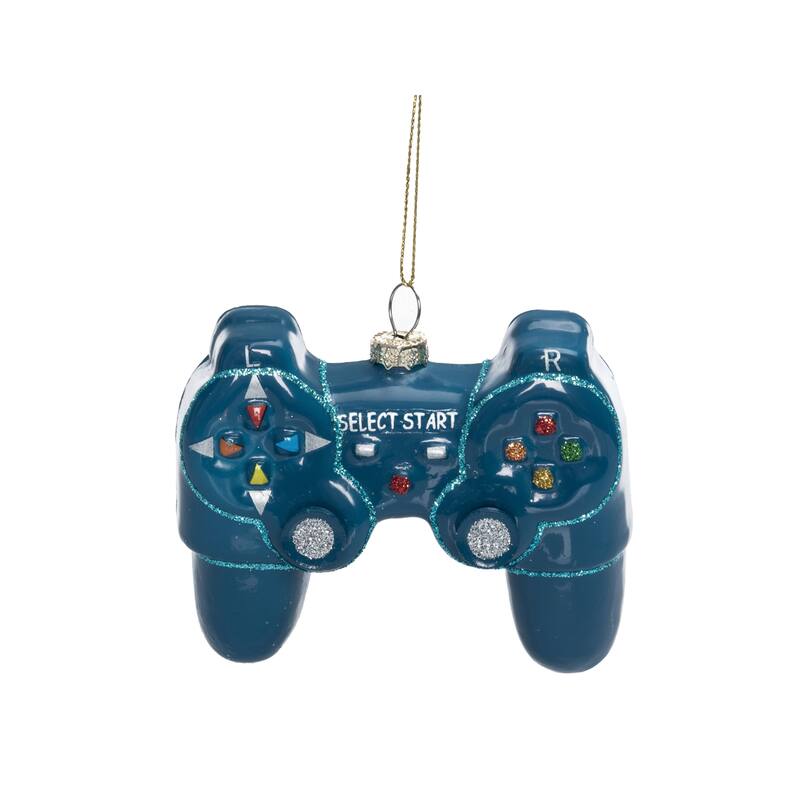 Transpac Glass 4.13 in. Blue Holiday Hobby Gamer Ornament