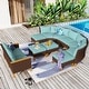preview thumbnail 37 of 42, 12-Seat Outdoor Wicker Half-Round Furniture Set, Half-Moon Sectional Sofa All Weather Curved Conversation Set 11-Seat - Type P