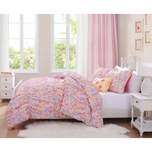 slide 2 of 8, ALEX + BELLA Garden Posies Pink Embellished Soft Microfiber Comforter Set Twin