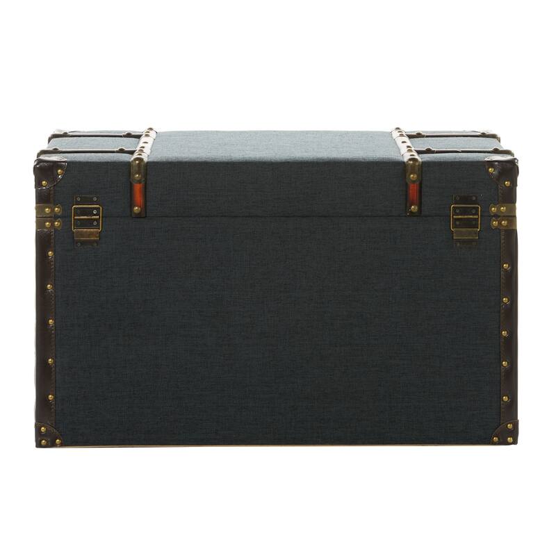 Blue Linen Fabric Nesting Upholstered Decorative Trunk with Buckle Hinged Top (Set of 3)
