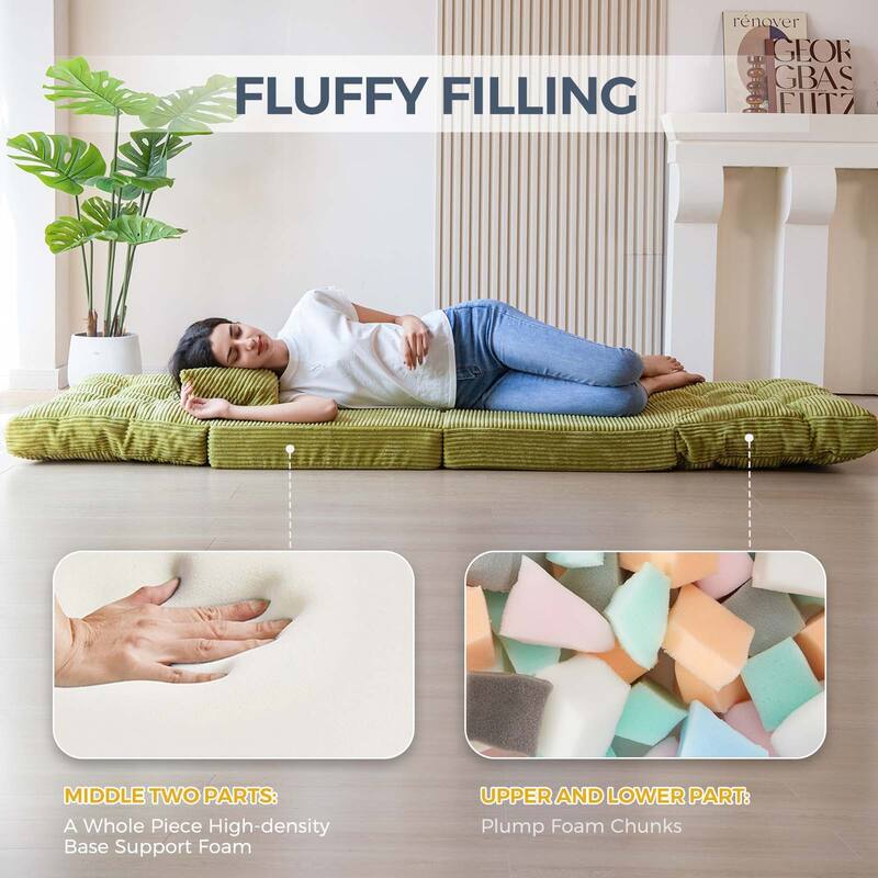 Corduroy Bean Bag Bed Tufted Folding Sofa Bed with Pillows