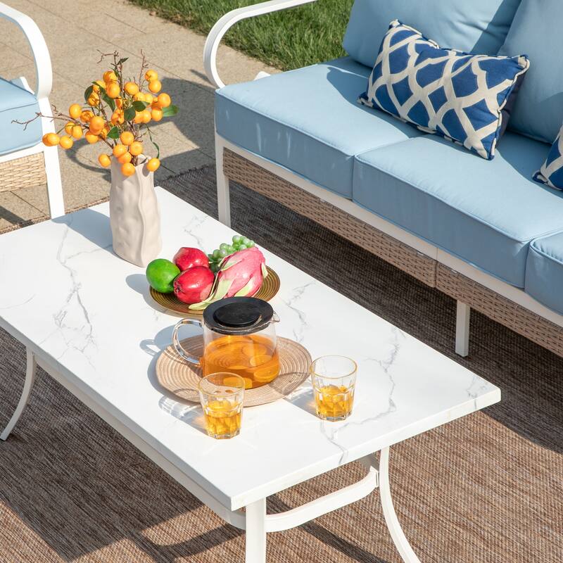 MAISON ARTS 7-Seat Patio Conversation Set, 2/4 x Cushioned Metal Chair, 1 x 2-Seat Sofa,1 x 3-Seat Sofa with Coffee Table