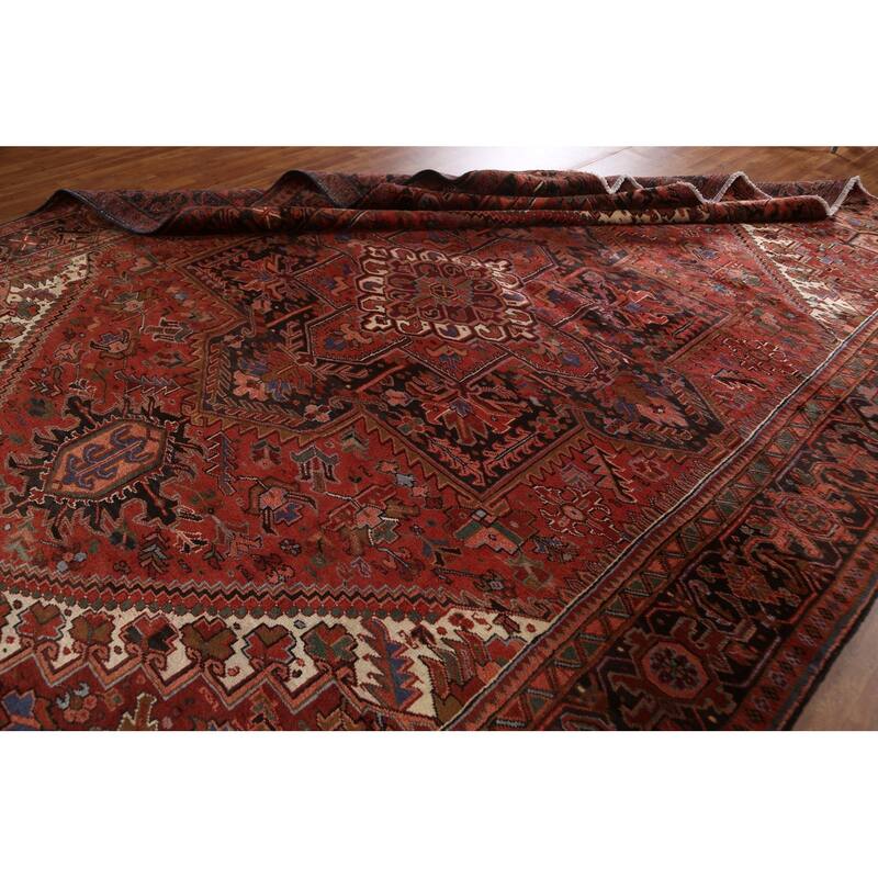 Vintage Vegetable Dye Heriz Persian Area Rug Hand-knotted Wool Carpet - 9'11" x 12'10"