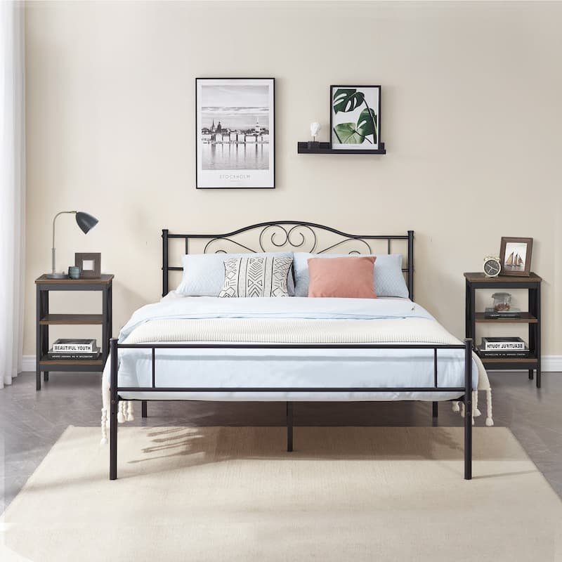Taomika 3-Pieces Bed Frame and Modern Nightstands Sets