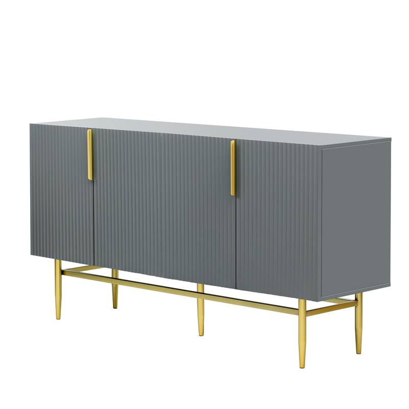 Stylish Sideboard Buffet Cabinet with Wavy Stripe Design, Gold Metal Legs, Ample Storage Space for Hallway, Living Room
