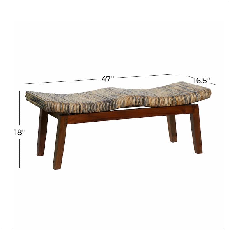 Wood Handmade Woven Bench - Brown - Roche River Decor - 17"W x 47"L x 18"H