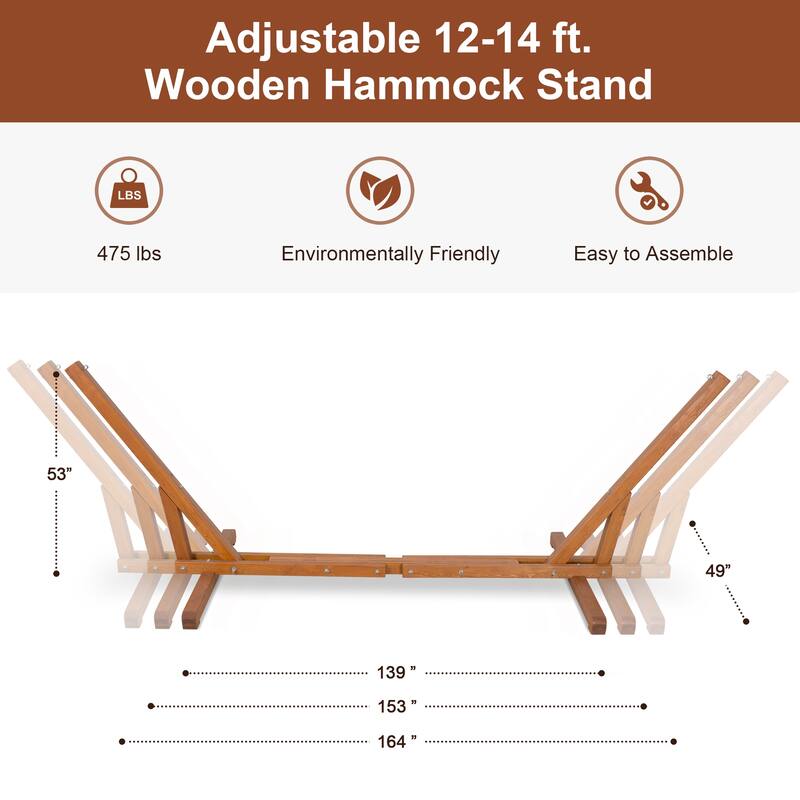 12-14 ft. Adjustable Wood Hammock Stand with Hooks and Chains - adjustable 12-14 ft.