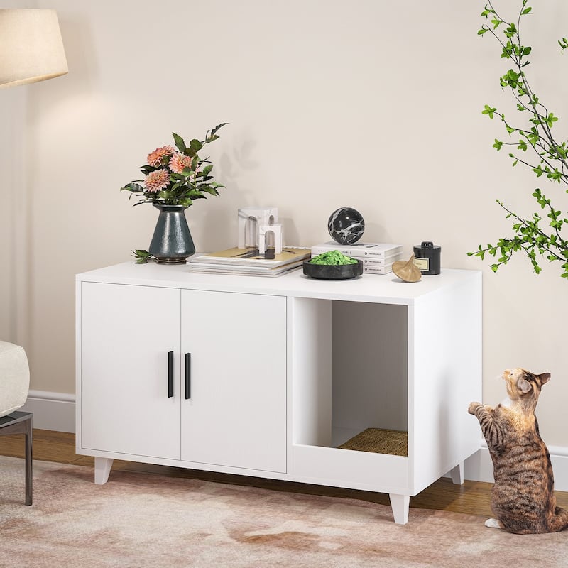 STARY Hidden Cat Litter Box Enclosure Furniture with Scratching Mat