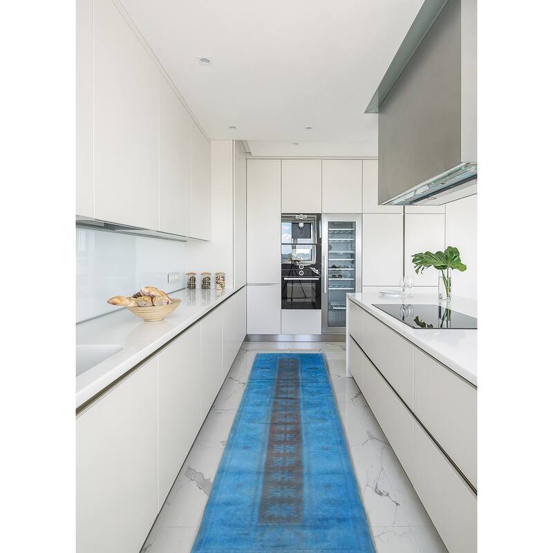 ECARPETGALLERY Hand-knotted Color Transition Blue Wool Rug - 2'7 x 9'5