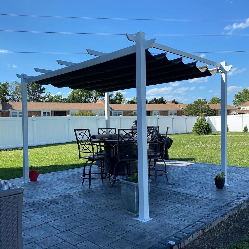PURPLE LEAF Gazebo White Aluminium Outdoor Retractable Pergola with Canopy Cover