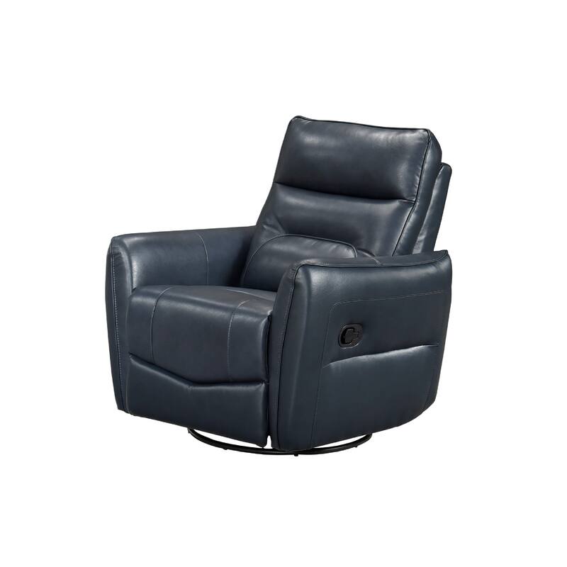 Temy Swivel Glider Manual Reclining Chair, Dark Blue Top Grain Leather