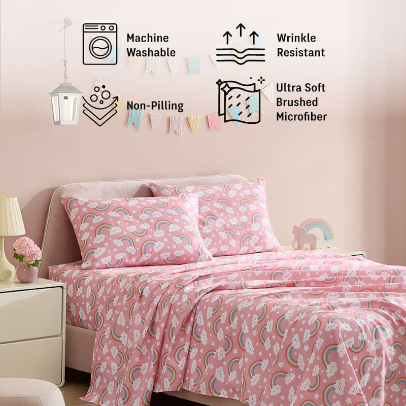 HLC.ME Printed Kids Bed Sheets - Patterned Bed Sheet Set - Wrinkle Resistant & Ultra Soft - For Mattresses up to 15 Inches Deep