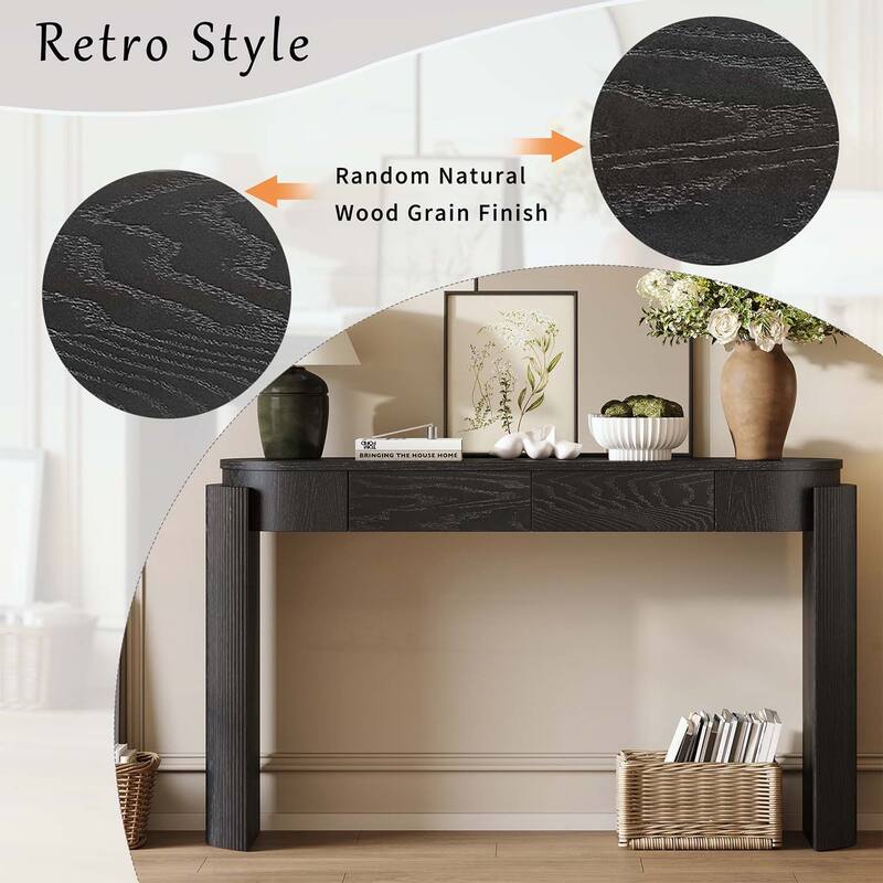 Console Table with Fluted Legs,Oval Top and 2 Drawers for Modern and Elegant Living Spaces