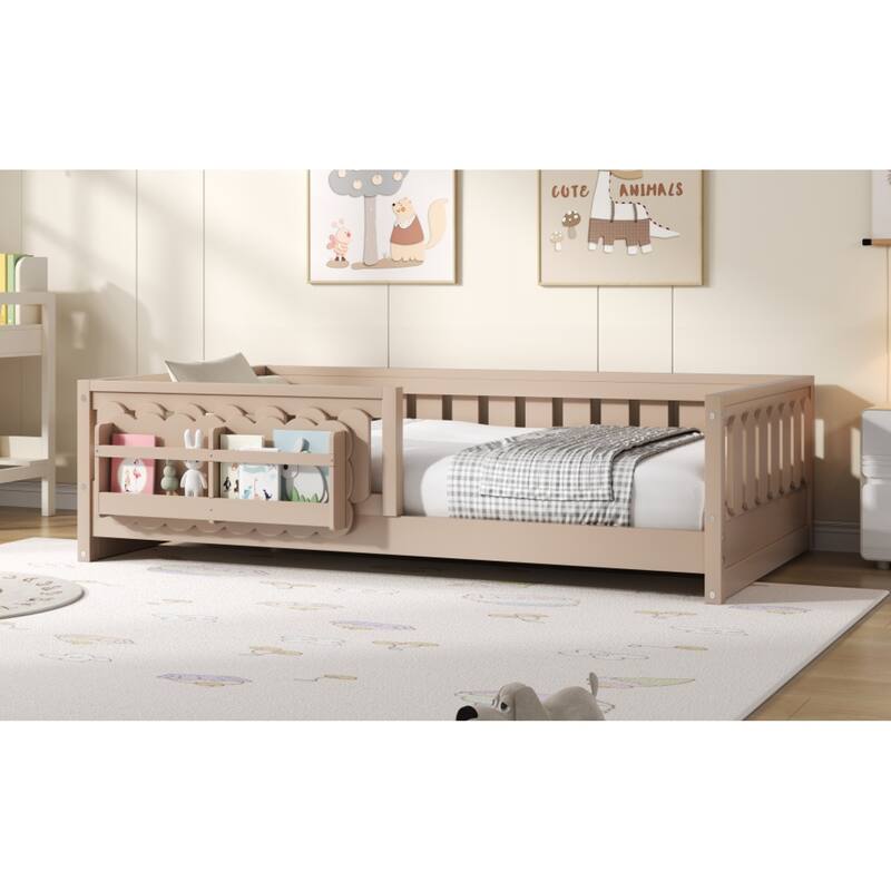 Roomfitters Twin Wood Platform Bed with Guardrail and 2 Bookshelves