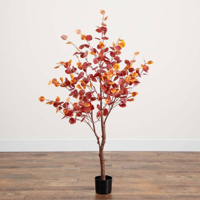 Pre-Lit Potted Eucalyptus Artificial Tree - 5’ - Warm White LED Lights