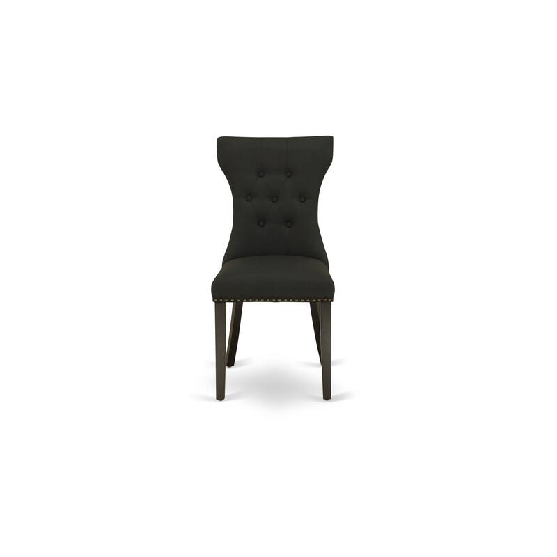 East West Furniture Gallatin Parson Dining Chairs - Button Tufted Nailhead Trim Linen Fabric Chairs, Set of 2, (Finish Options)