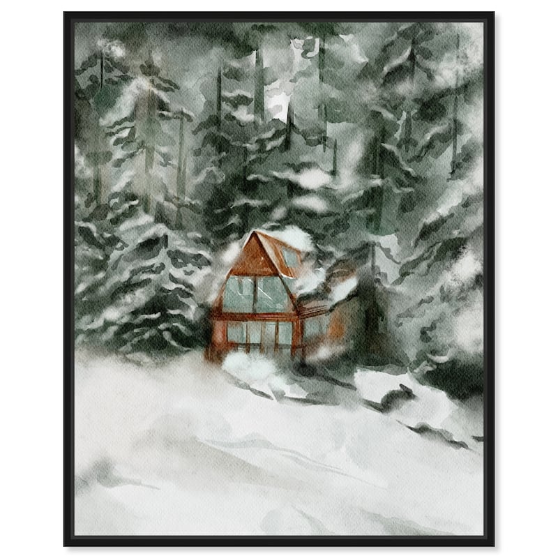 Art Remedy Winter In December Framed Landscape 1 Piece Canvas Wall Art Watercolor Style - 17 x 21 - Black