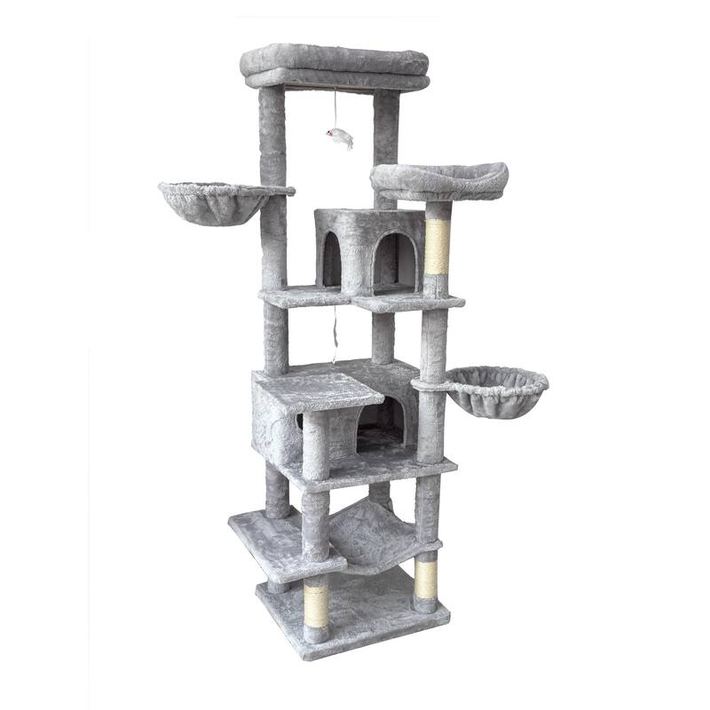 68 in Tall Multi-Level Green Cat Tree with Hammocks, Hanging Basket, Cat Cave, Removeable Cushion, Scratching Posts