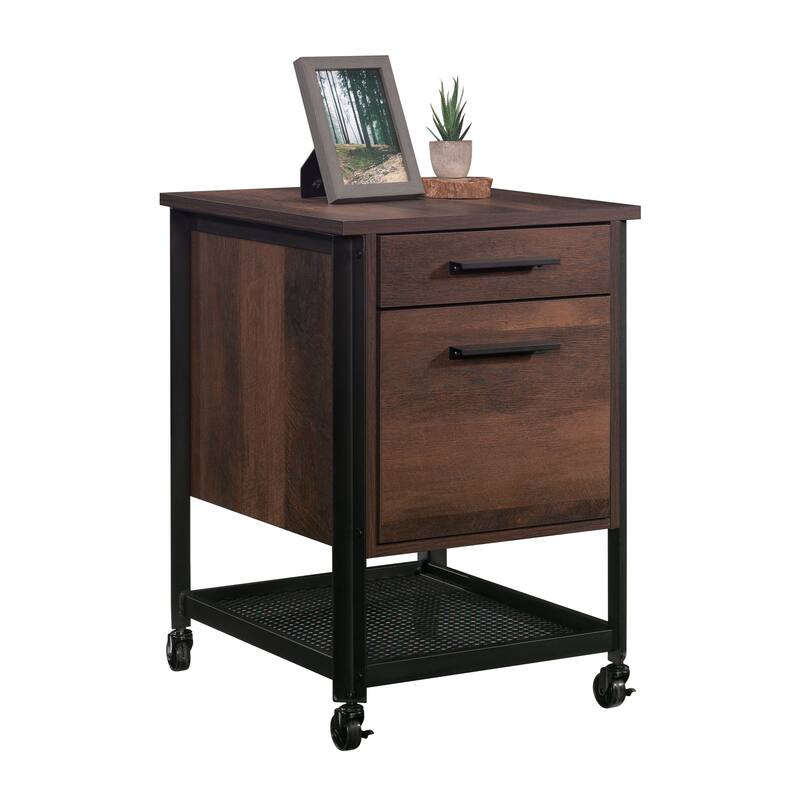 Wood Pedestal File Cabinet with Large Drawers, Antique Dark Oak