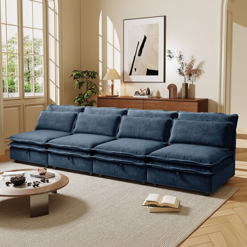 4-Seater Comfy Cloud Couches Double-Layer Cushion Recliner Sofa