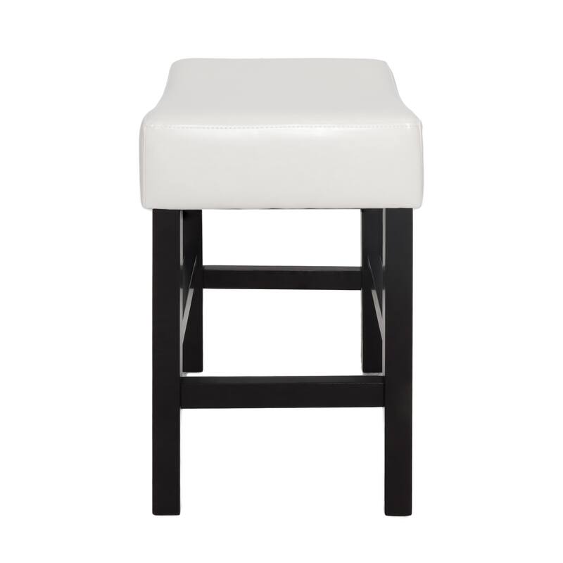 Modern Set of 2 Bar Stools with Leather Padded Seat, Solid Wood Legs, for Dining Room, Living Room, and Bar Counter