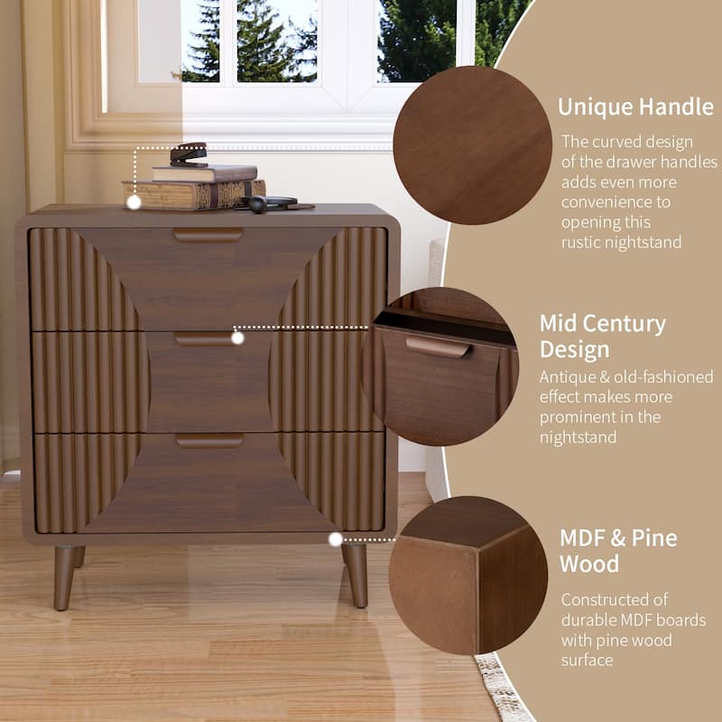 COSIEST Modern Brown End Table with Drawers