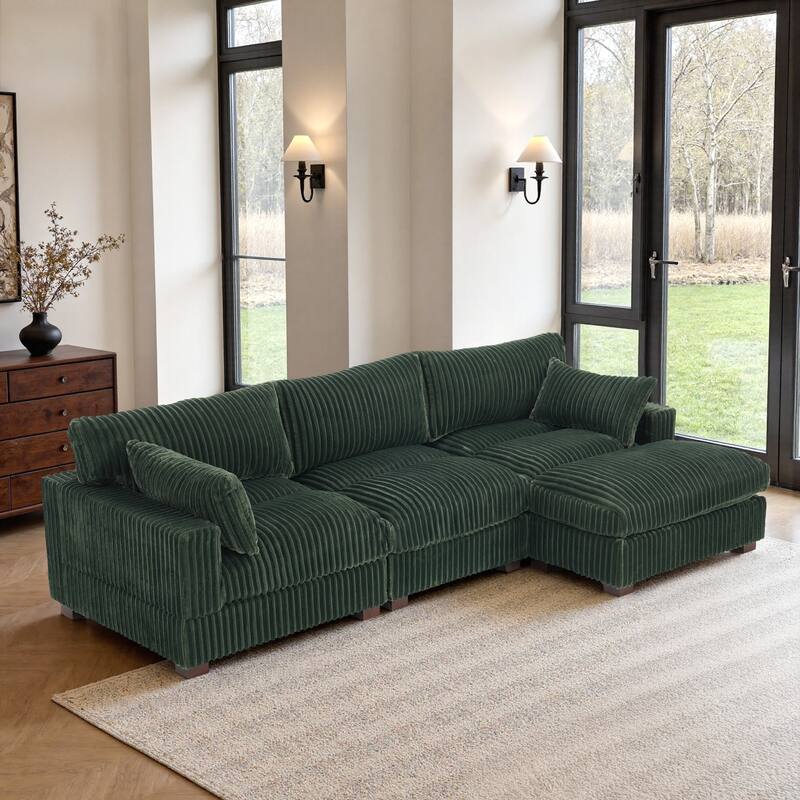 Upholstered Plush Flannel Modular Sectional Sofa with Pillows,Ajustable Headrest