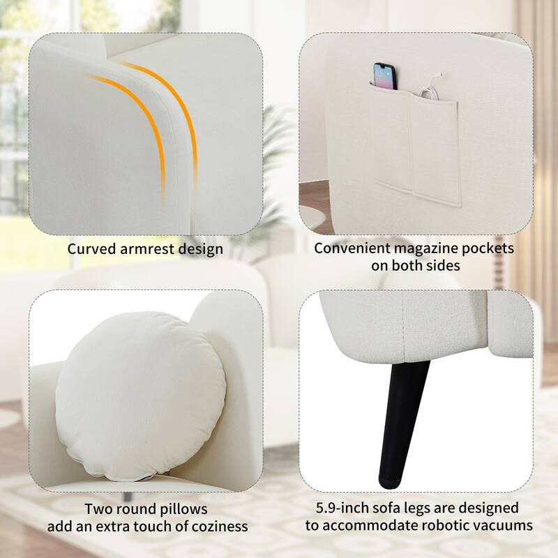 83.9" Chenille Sofa with Storage Pockets, 2-3 Seat Couch for Apartment or Living Room