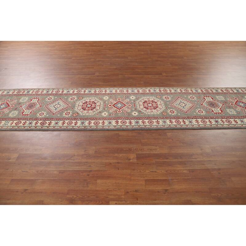 Geometric Kazak Runner Rug Handmade Traditional Wool Carpet - 2'8" x 16'4"