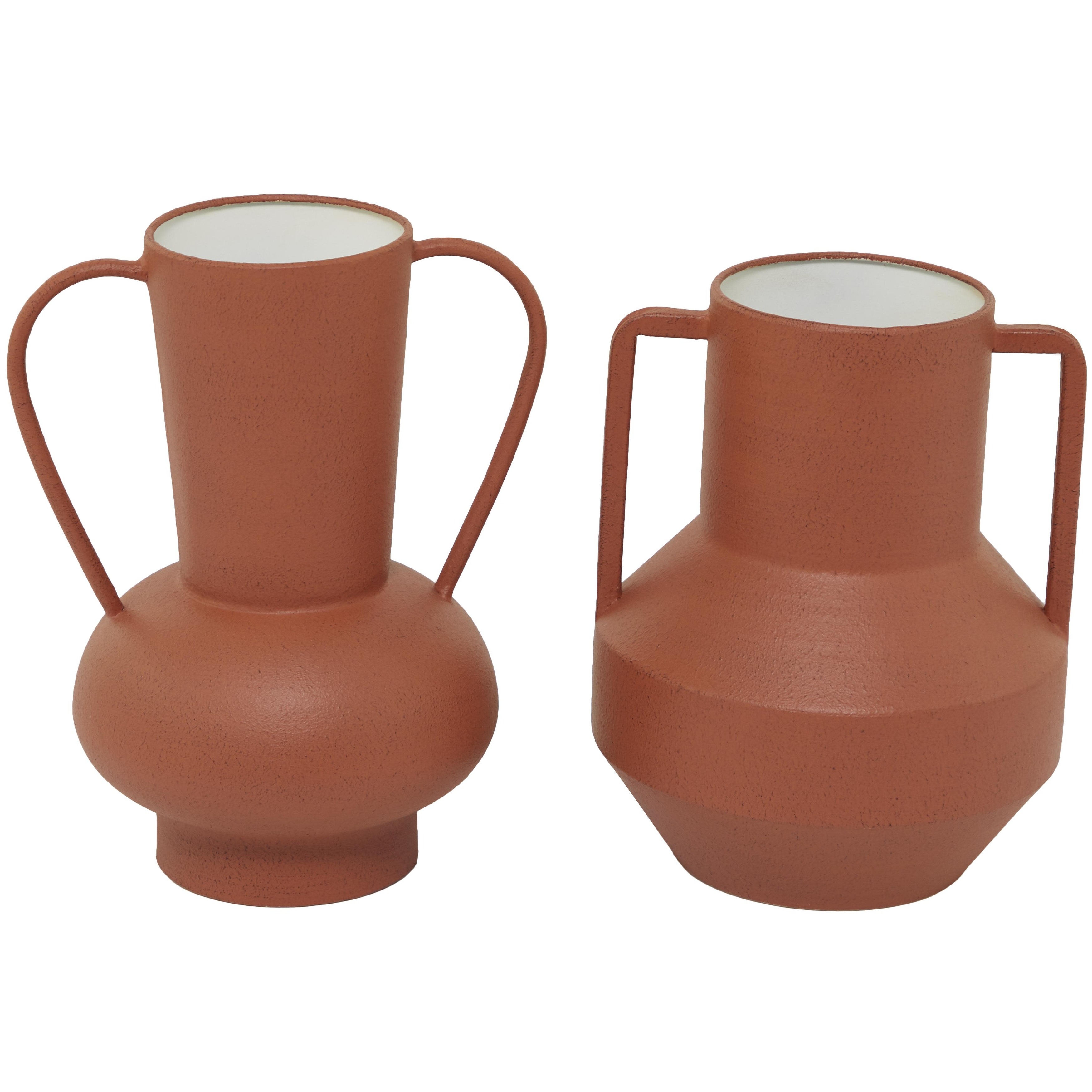 Orange Metal Decorative Vase with Handles (Set of 2)