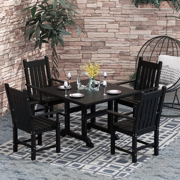 slide 2 of 8, Laguna Hdpe All Weather Outdoor Patio Dining Set with Square Table, Arm Chairs (5-Piece Set) Black