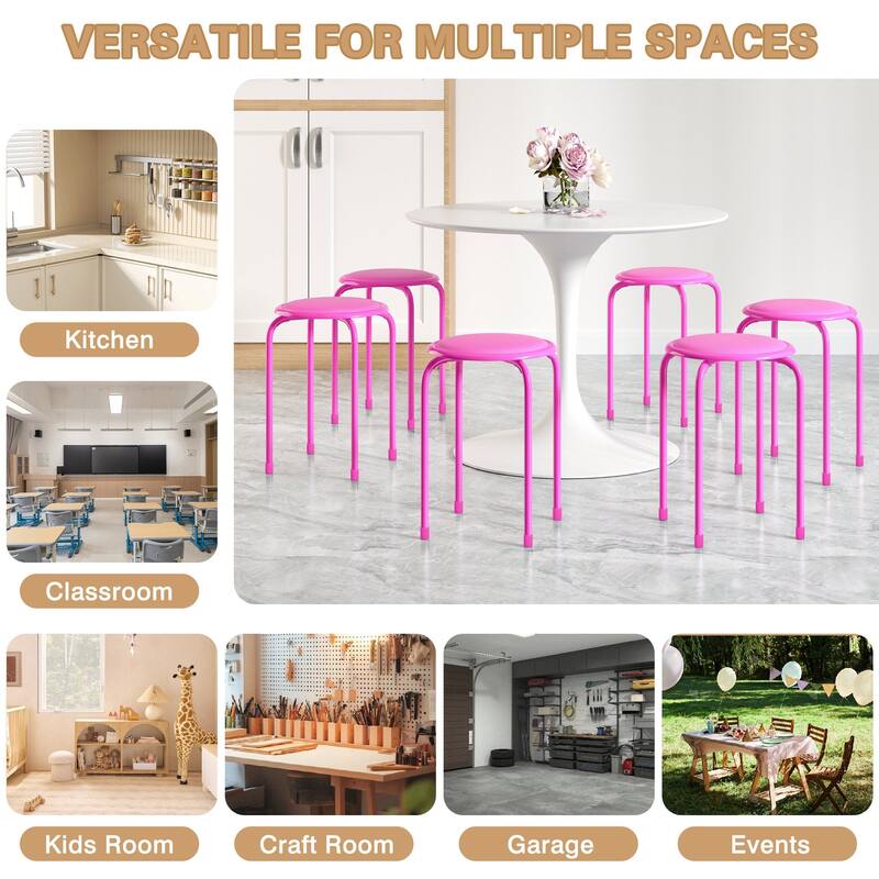 Javlergo Set of 6 Stackable Backless Stools PVC Padded Round Seats with Metal Frame Indoor Outdoor Use for Kitchen Livingroom