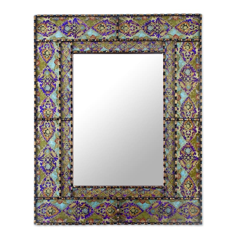 Novica Handmade Colorful Reflection Reverse Painted Glass Wall Mirror