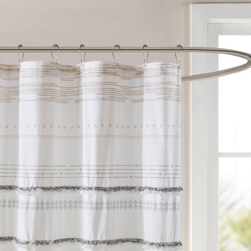 INK+IVY Nea Cotton Printed Shower Curtain with Trims