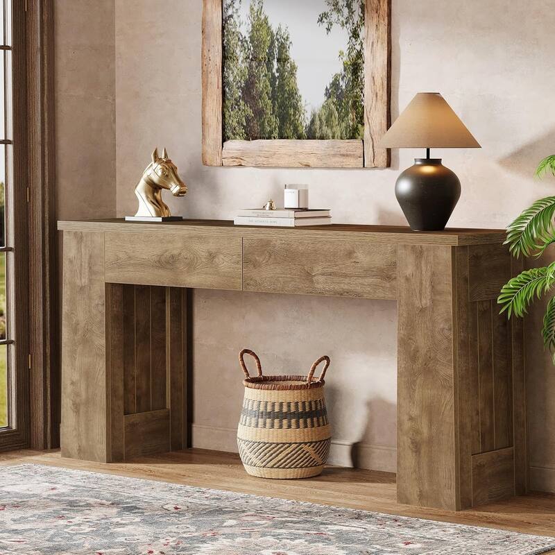 63" Console Table with 2 Drawers, Modern Entryway Sofa Table Behind Couch - 63" W x 11.8" D x 31.5" H