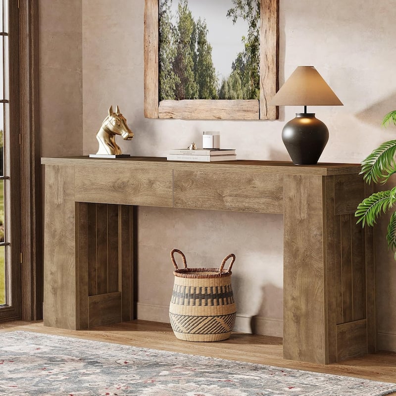 63-Inch Console Table with 2 Drawers, Modern Long Entryway Sofa Table for Hallway - 63" L x 11.8" W x 31.5" H - Light Brown