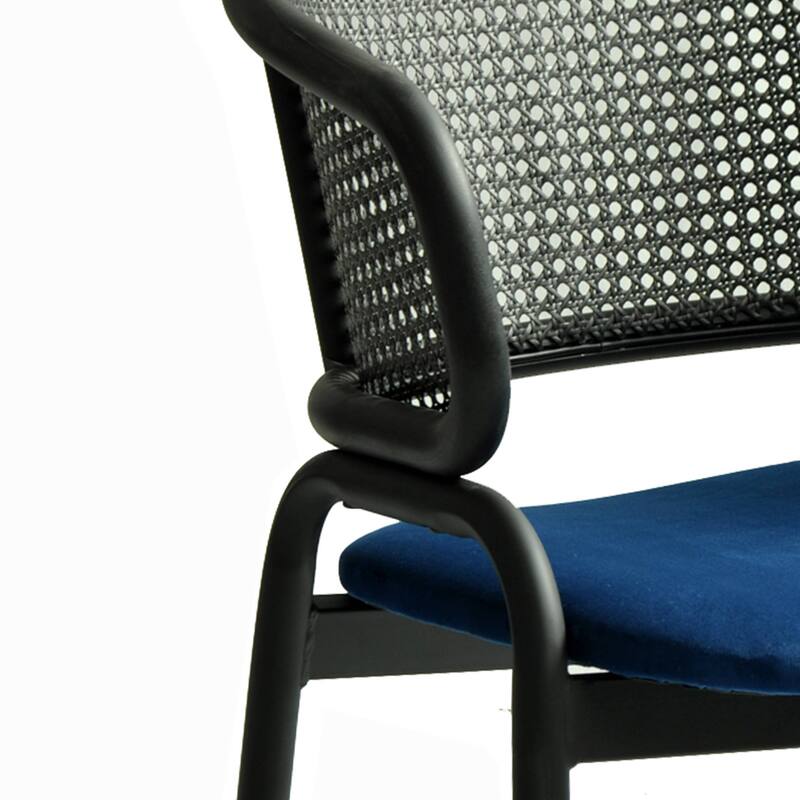 Ervilla Modern Upholstered Accent Side Chair with Wicker Back and Black Iron Legs for Dining Room & Kitchen, Set of 2