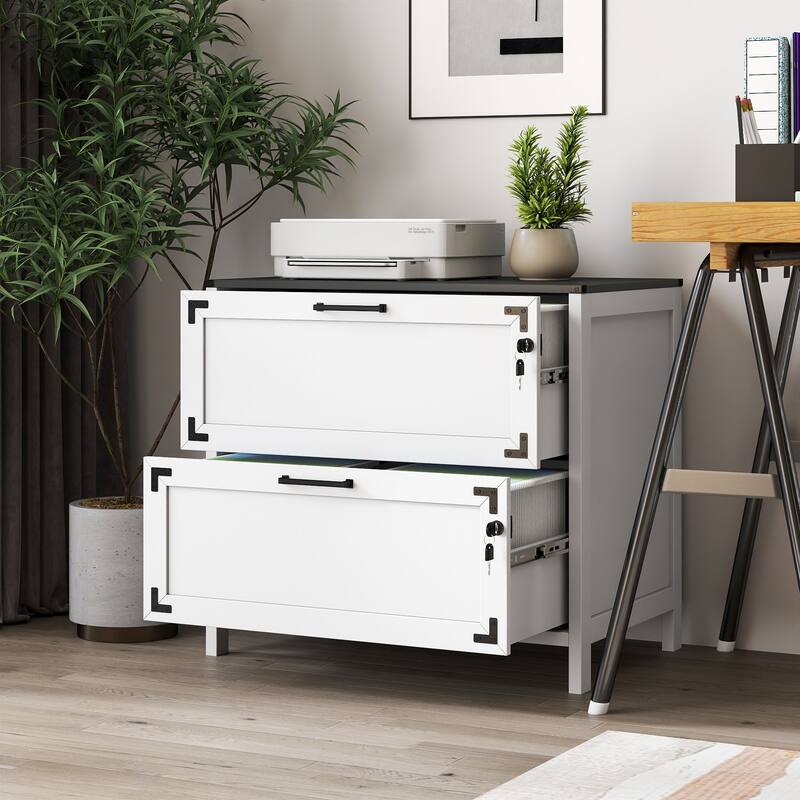 2 Drawer Farmhouse File Cabinet,Filing Cabinet with Lock for Home Office