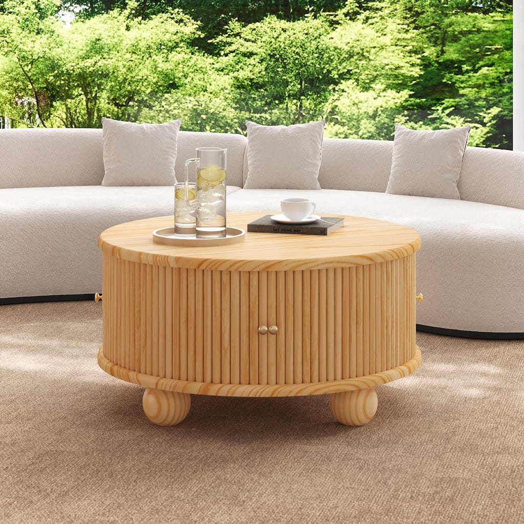Round Fluted Coffee Table with Storage