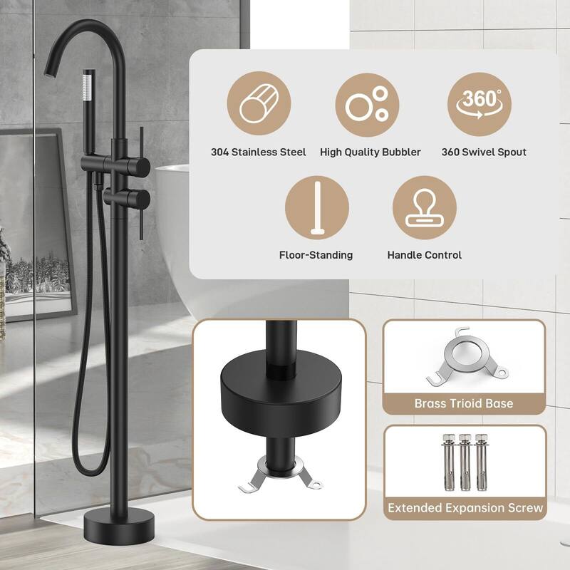 Freestanding Bathtub Faucet, Floor-Mount Tub Filler Chrome
