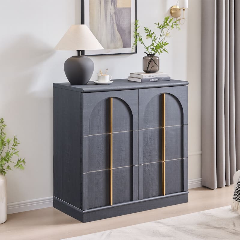 Buffet Cabinet with Arched Doors, Wood Sideboard with Adjustable Shelf - Black