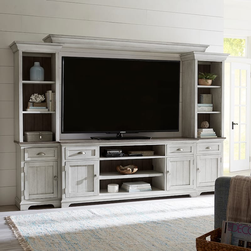 Ocean Isle Antique White Entertainment Center with Piers - Antique White