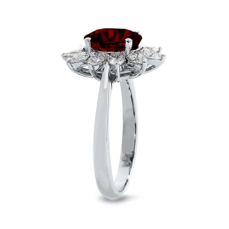 Auriya 1 5/8ct Oval-cut Red Garnet Sunburst Halo Diamond Engagement Ring 3/4ctw 18K Gold