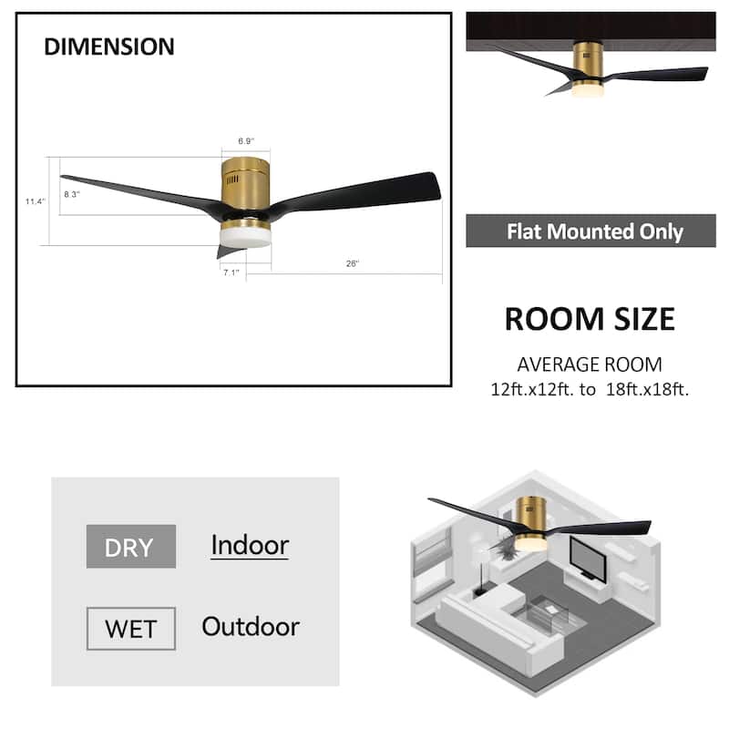 CARRO Pollux 52" Indoor Smart Ceiling Fan with Light and Remote-Flush Mount
