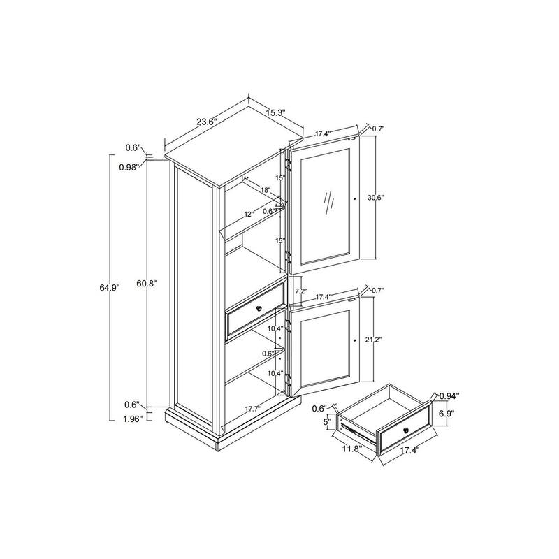 Rossetta Minimalist Style Freestanding Tall Sideboard Cabinet with Drawer and Shelves, Easy Assembly