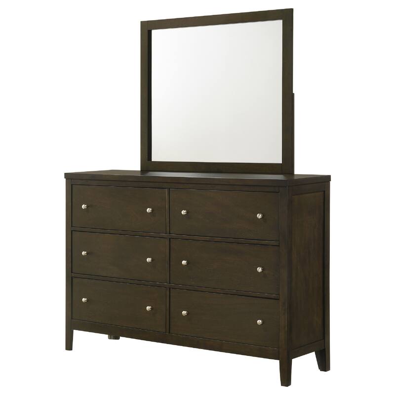 Wlly Wide Dresser with Matching Mirror, 6 Drawers, Dark Brown Wood