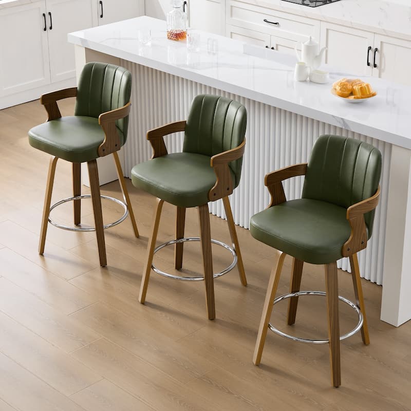 Upholstered Wood Swivel Counter Height Barstool with Arms - 37.8"H x 18.7"W x 19.29"D