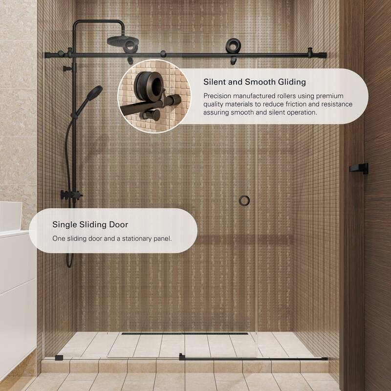 Seawin Hugo 56 - 60 x 78 inches Frameless Sliding Shower Door 3/8 in. (10 mm) Clear Tempered Glass with NanoShield Coating