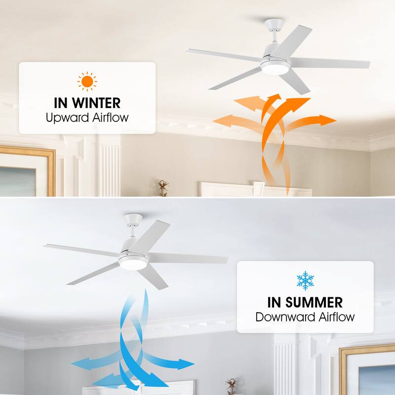 52-inch Modern Plywood 5-blade White Ceiling Fan with Light and Remote